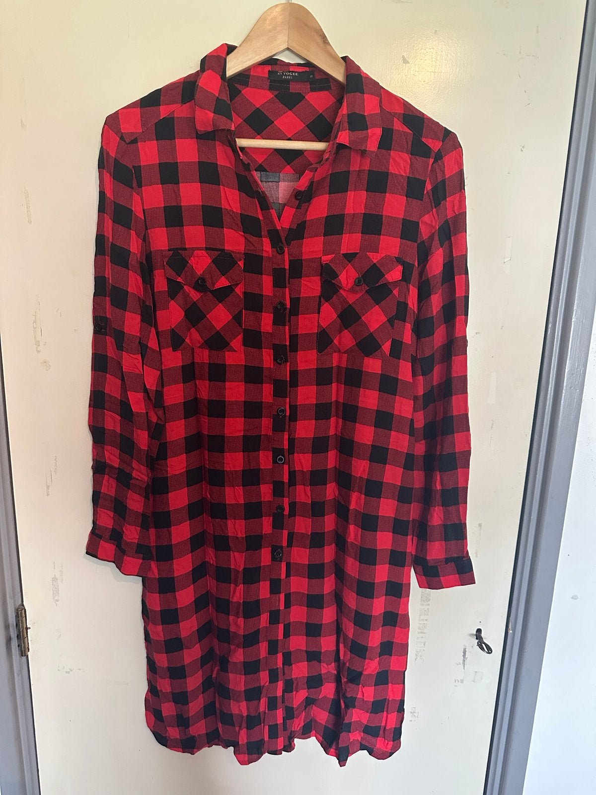 Rood-zwart geruite blousejurk van Min Vogue Paris, Verzenden, Zo goed als nieuw, Maat 36 (S), Rood