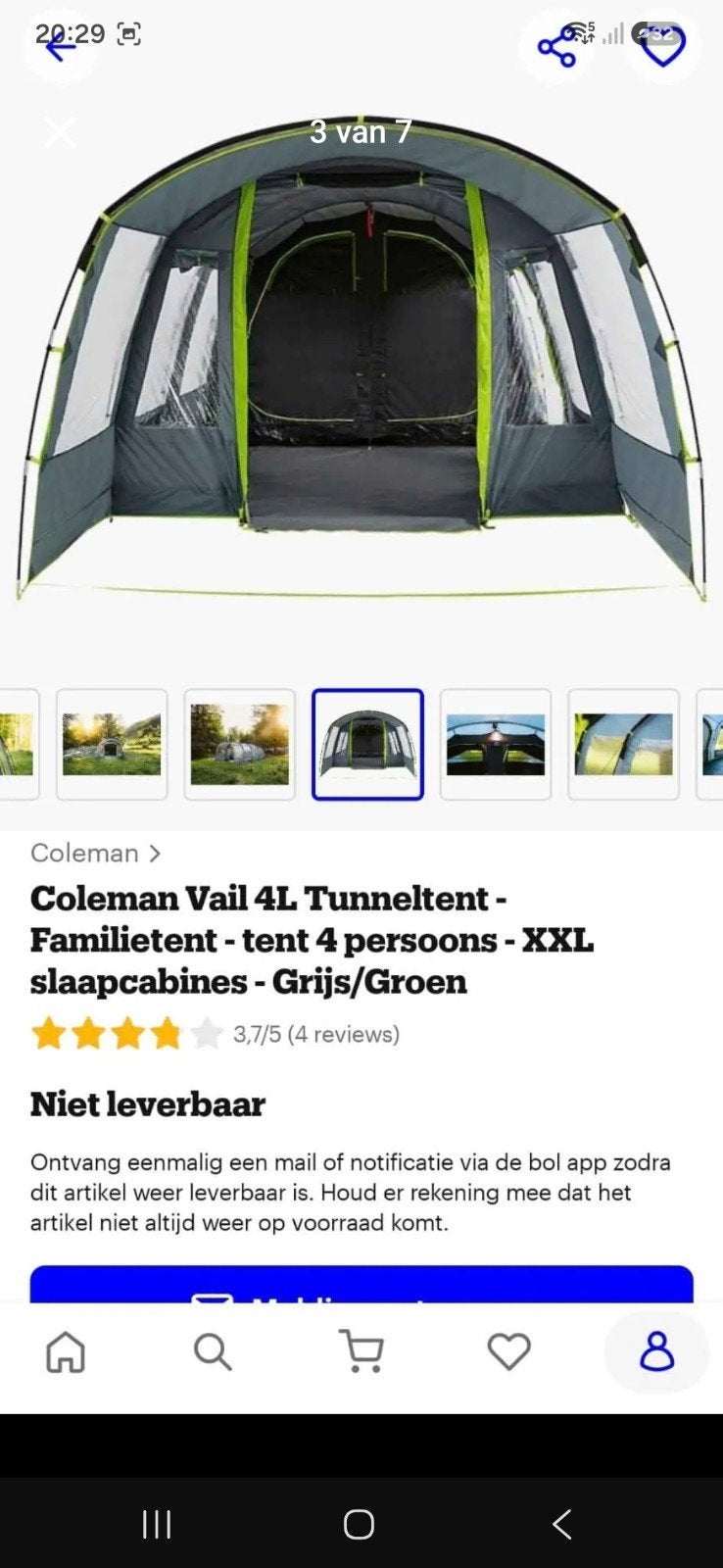 ruime coleman vail tent, Ophalen, Zo goed als nieuw, Tot en met 4