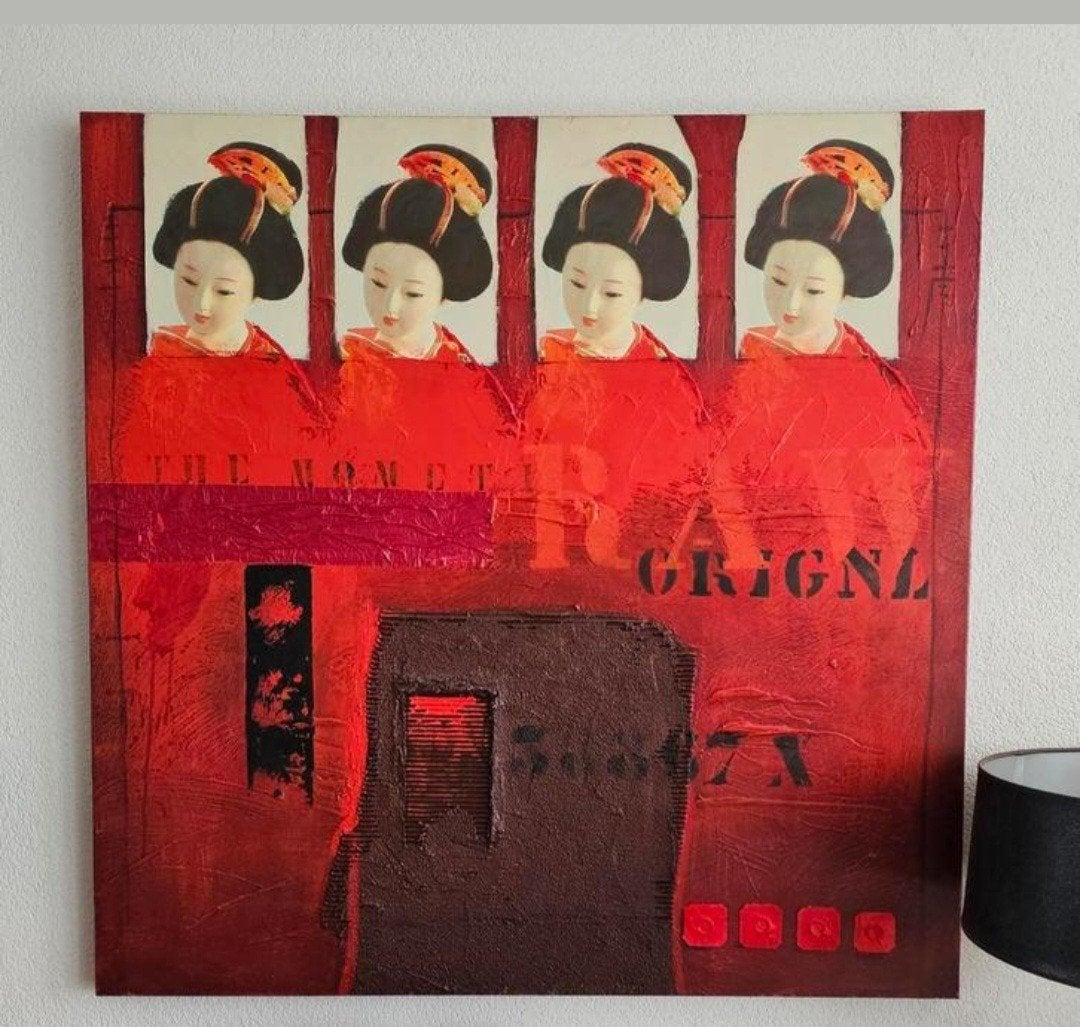 Modern schilderij met Japanse Geisha's, handgeschilderd, Antiek en Kunst, Kunst | Schilderijen | Modern, Ophalen, Handgeschilderd