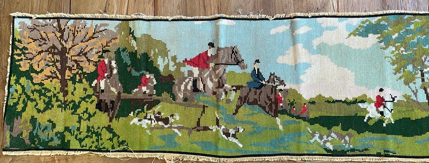 Borduurwerk jacht met paarden en honden, Ophalen of Verzenden