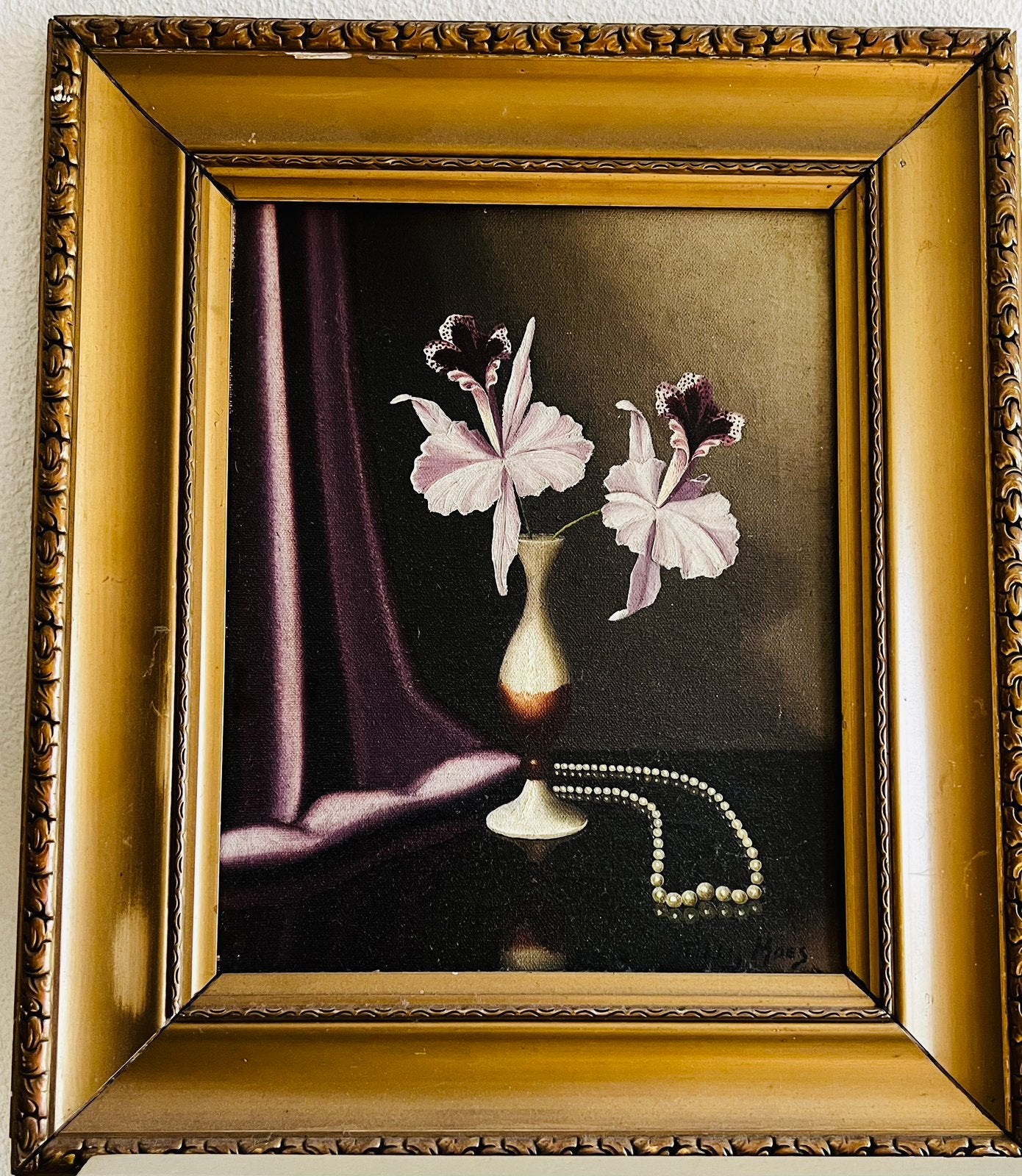 Tilly Moes orchideeën met parels, Antiek en Kunst, Ophalen, Ingelijst, Bloemen