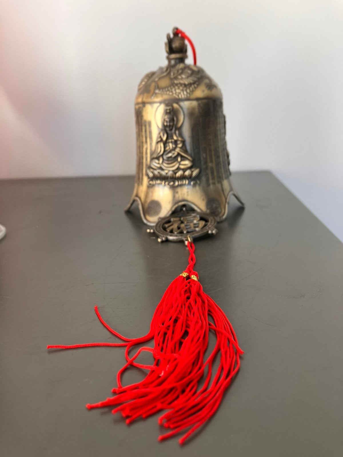 Bronzen bel met Boedha en tekst, Ophalen of Verzenden