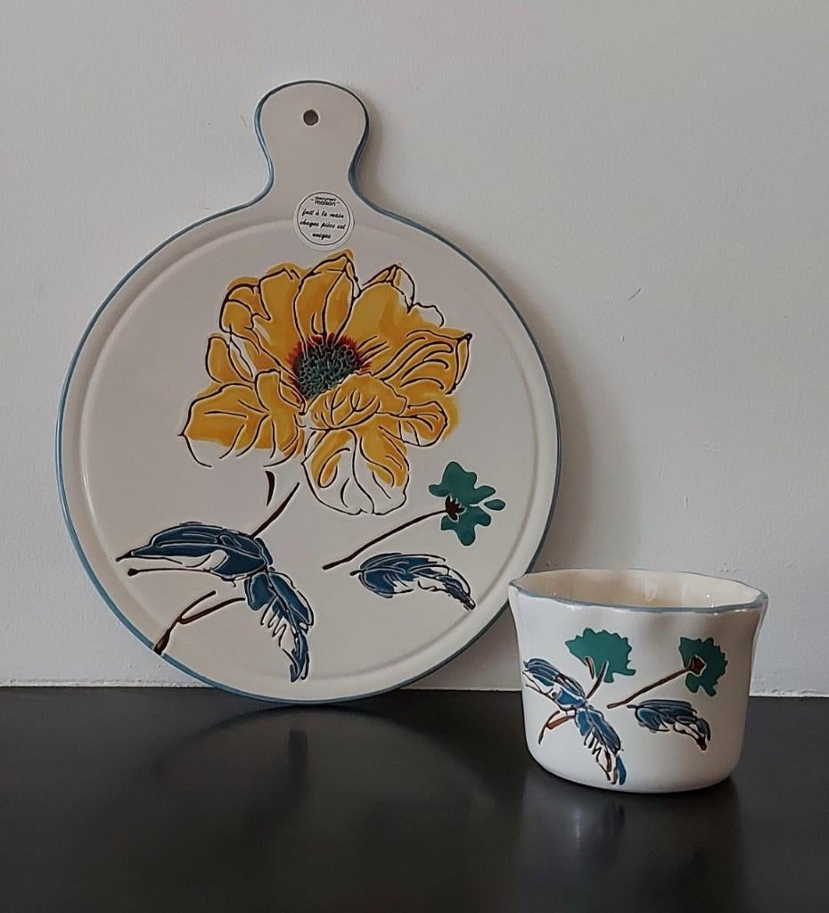 Keramiek serveerplankje + kommetje Absolument Maison bloem, Huis en Inrichting, Keuken | Servies, Keramiek, Overige typen, Nieuw