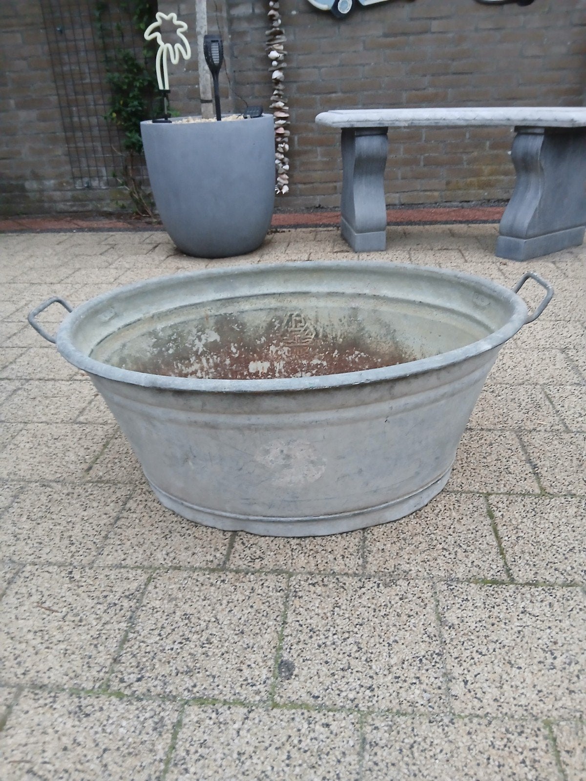 Zinken teil teilen zink bad badkuip vijver kuip bak bloembak, Tuin en Terras, Ophalen, Gebruikt, Metaal, 30 tot 60 cm