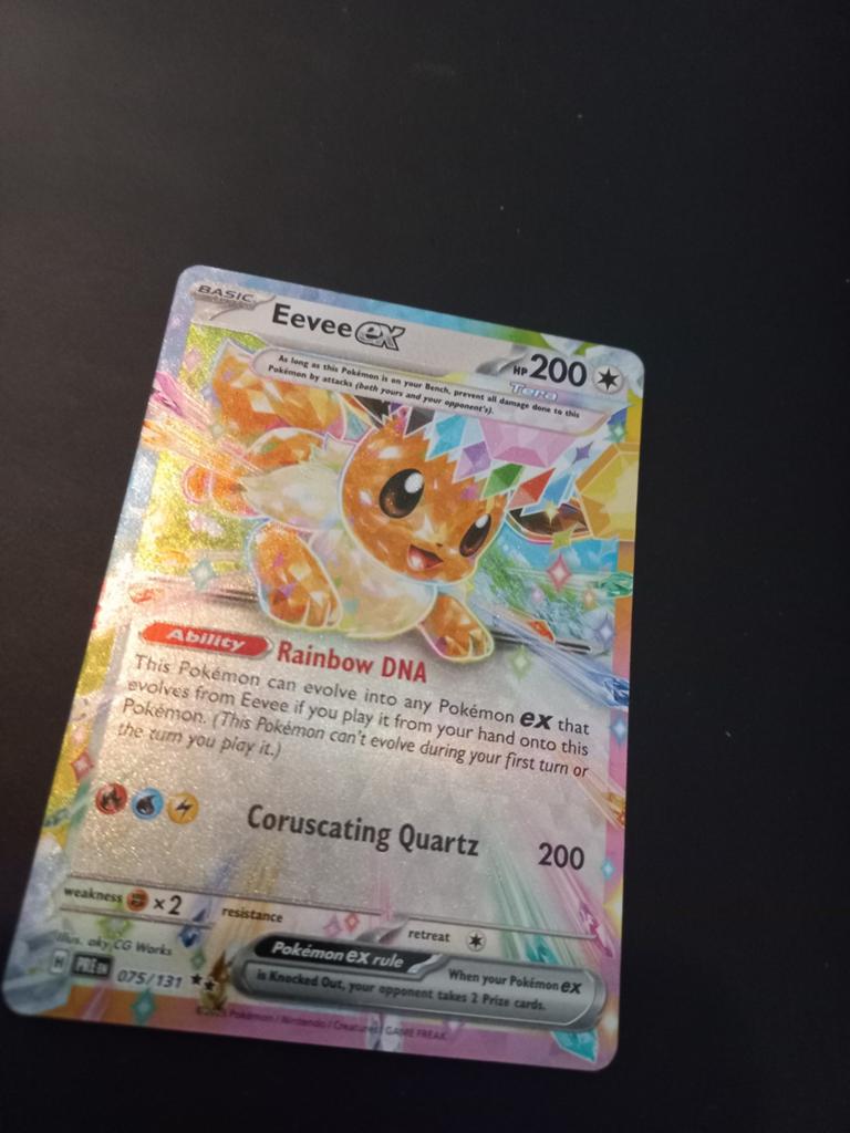 Eevee ex, Hobby en Vrije tijd, Verzamelkaartspellen | Pokémon, Ophalen of Verzenden, Zo goed als nieuw, Losse kaart, Foil