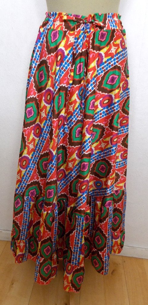Fleurige maxi print rok! L, Kleding | Dames, Rokken, Maat 42/44 (L), Zo goed als nieuw, Onder de knie, Meerkleurig