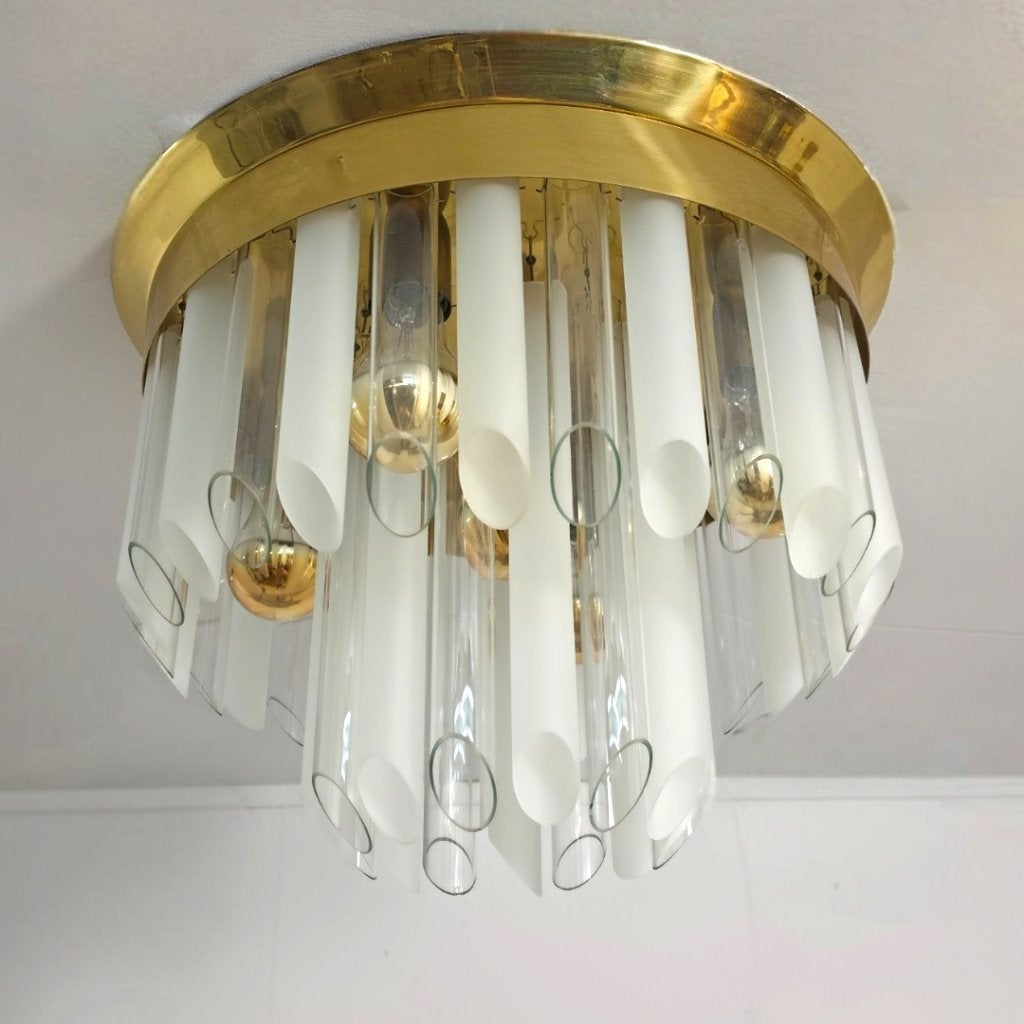 Kalmar Franken palfondlamp jaren 60 mid century, Gebruikt, 50 cm, Dimbaar, Glas
