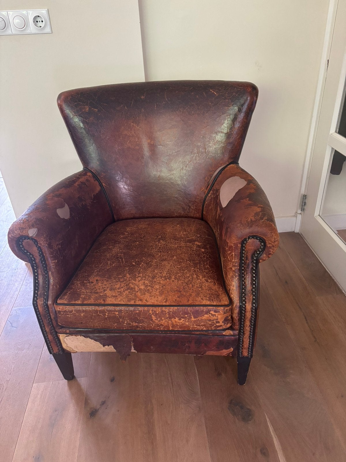 Gratis af te halen: leren fauteuil, Huis en Inrichting, Ophalen, Gebruikt, 75 tot 100 cm, 50 tot 75 cm