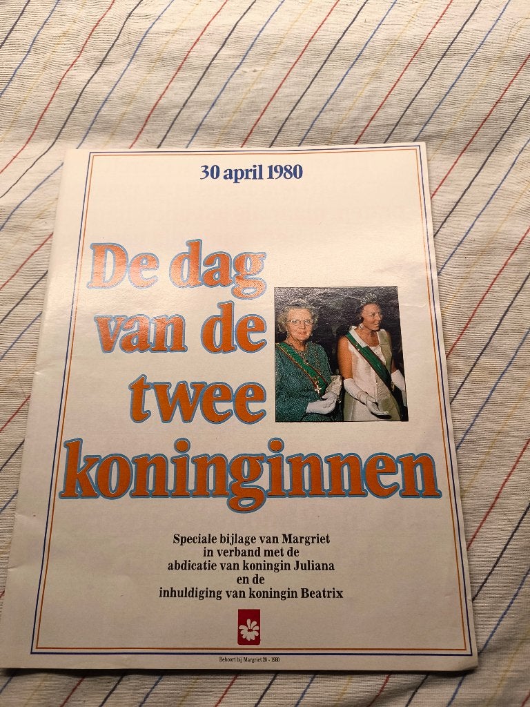 Margriet nr. 20 30 april 1980 twee koninginnen, Ophalen of Verzenden, Zo goed als nieuw, Nederland, Kaart, Foto of Prent
