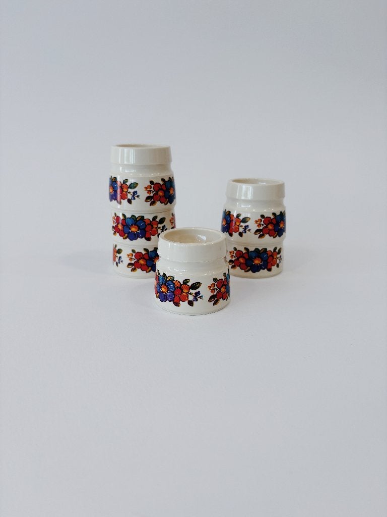 SET VAN 6 VINTAGE EIERDOPJES | EMSA - FLORAL, Gebruikt, -, -, Overige typen