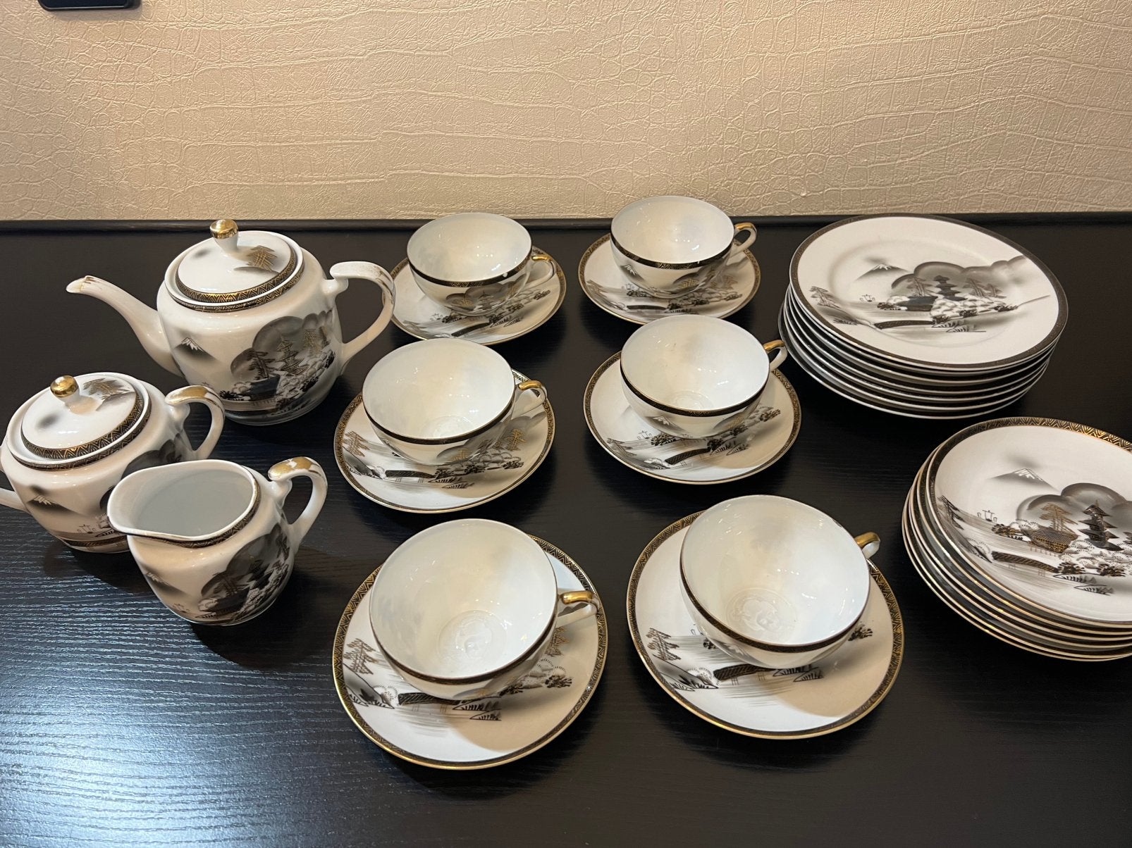 Antiek Japans Eierschaal Porselein Theeservies + Geisha, Antiek en Kunst, Antiek | Servies compleet, Ophalen