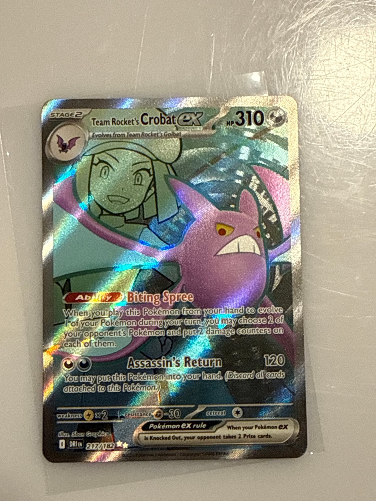 Team Rocket's Crobat ex 217/182 - Pokémon kaart, Ophalen of Verzenden, Zo goed als nieuw, Losse kaart, Foil
