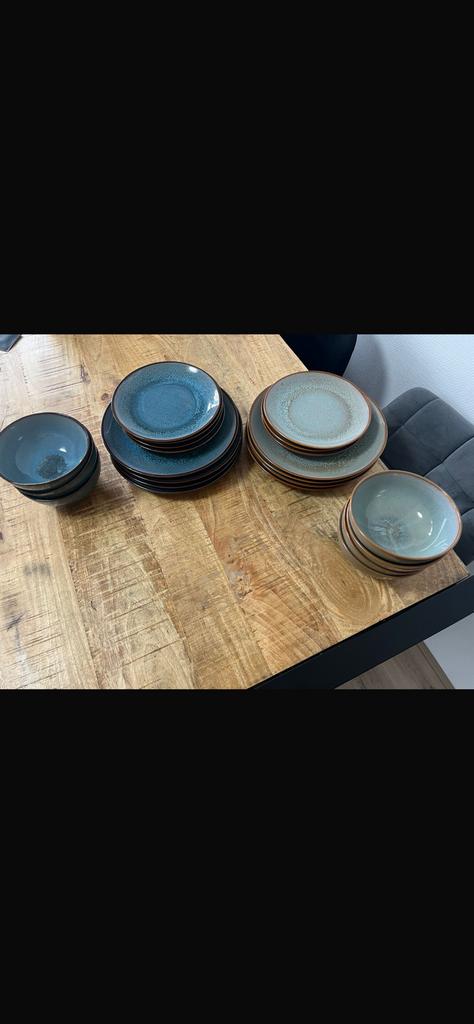 Serviesset - blauw - groen - 4 persoons - reactive glaze, Ophalen, Zo goed als nieuw, Bord(en), Overige stijlen