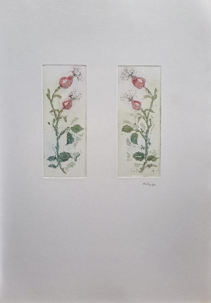Rozenbottels - Kunstenaar: Nelly van de Boom, Antiek en Kunst, Kunst | Etsen en Gravures, Ophalen, 34 cm, 24 cm, 1950 - 1999
