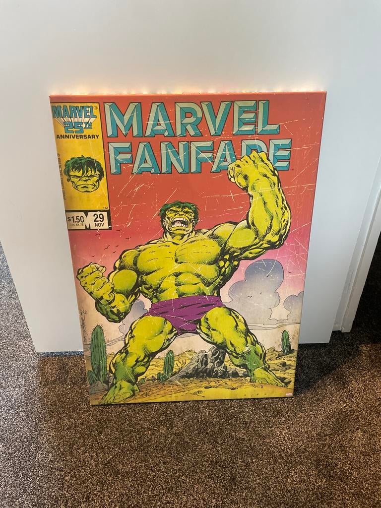 Marvel Canvas Schilderij - Hulk & Captain America 50x70, Ophalen of Verzenden, Superheld, Zo goed als nieuw, Plaatje, Poster of Sticker