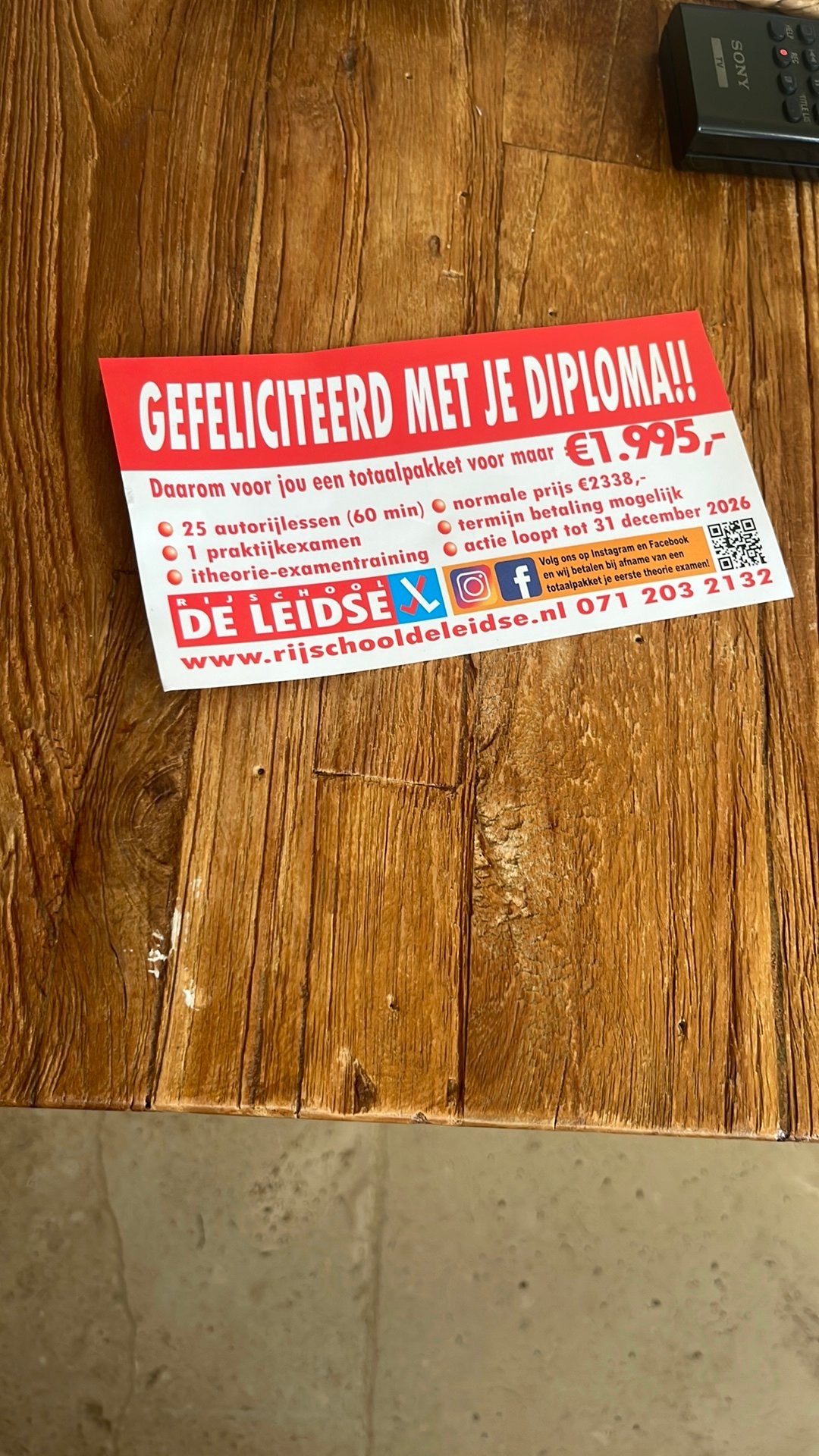 Rijlessen voucher €400, Ophalen of Verzenden, Nieuw, Auto of Motor
