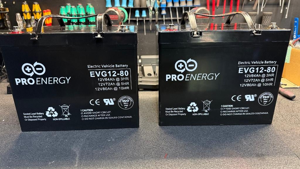 PRO ENERGY EVG12-80 12V 80Ah Accu (2 stuks), Ophalen of Verzenden, Gebruikt, Universele onderdelen