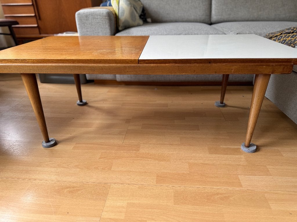 Vintage tilt top salontafel Louis Van Teeffelen voor Wébé, Huis en Inrichting, Tafels | Salontafels, Ophalen, Gebruikt, 100 tot 150 cm