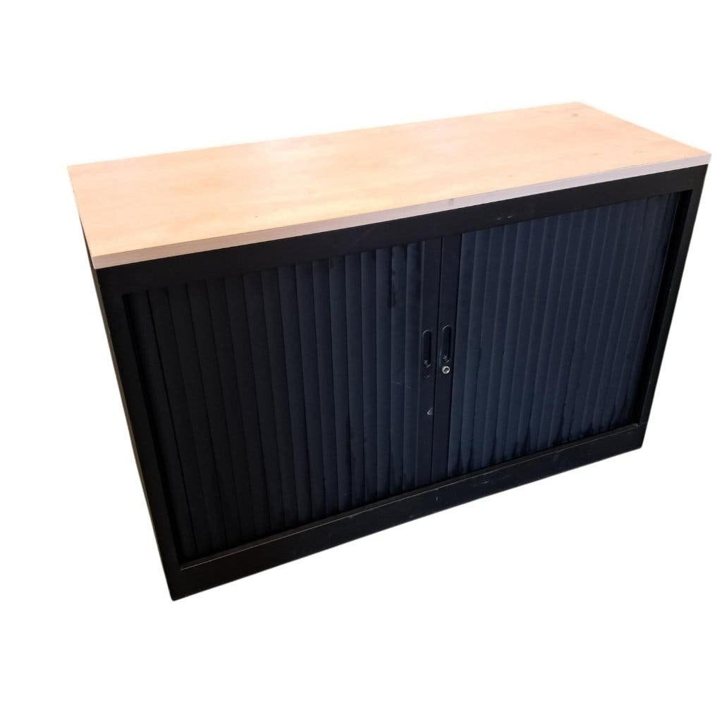 Roldeurkast Zwart Ahorn H77xB120xD45, 100 tot 150 cm, Meerdere deuren, Ophalen of Verzenden, Minder dan 100 cm