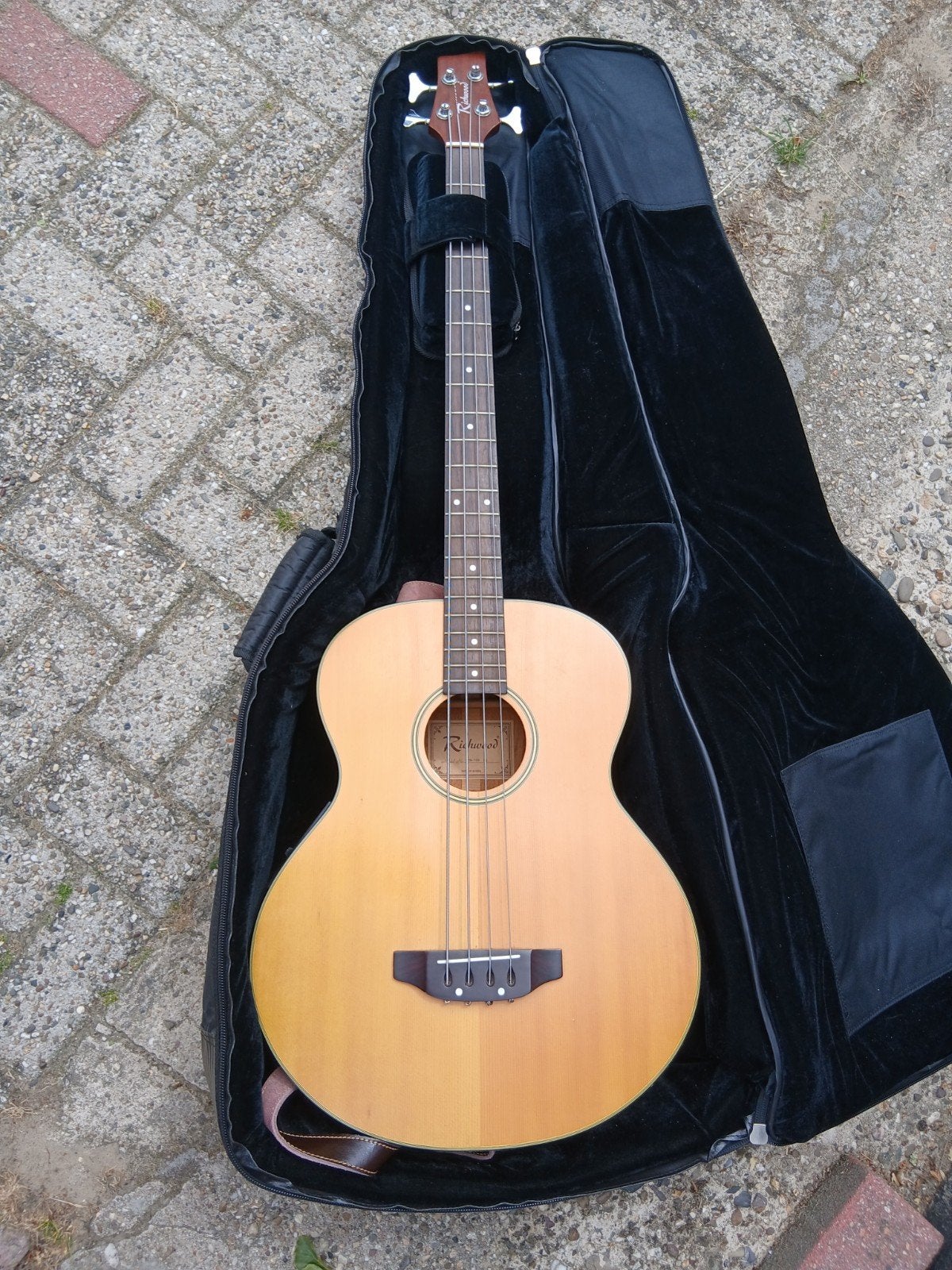 Richwood Semi-akoestische Basgitaar DB-100 EQ met Draagtas, Ophalen of Verzenden, Gebruikt, Semi-akoestisch