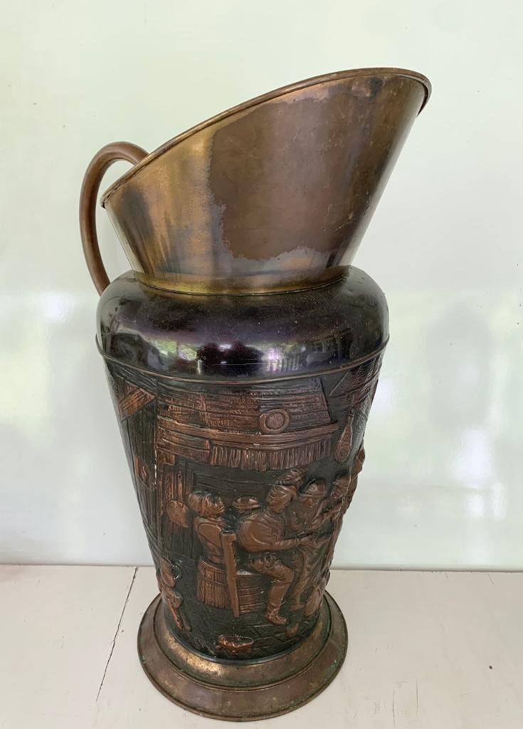 Antieke Koperen Kolenkit met Reliëfdecoratie  paraplu bak, Ophalen of Verzenden, Koper
