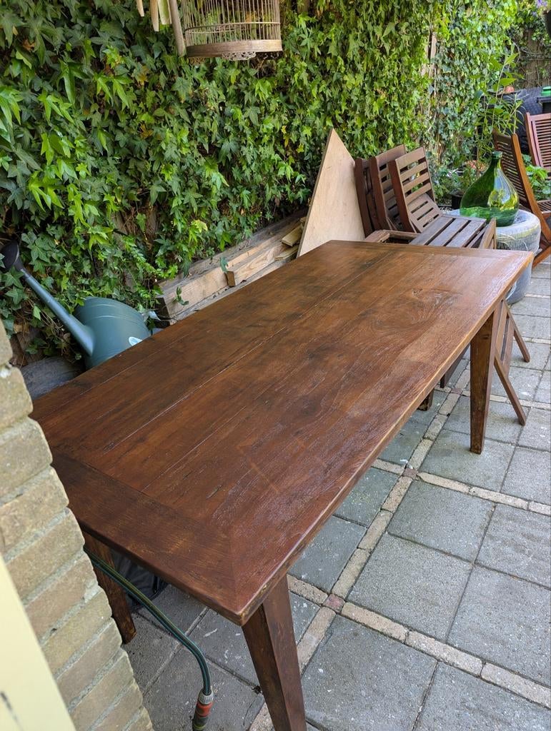 Teak tafel 160x80 cm - Net in de beits gezet, Ophalen, Gebruikt, Teakhout, 50 tot 100 cm