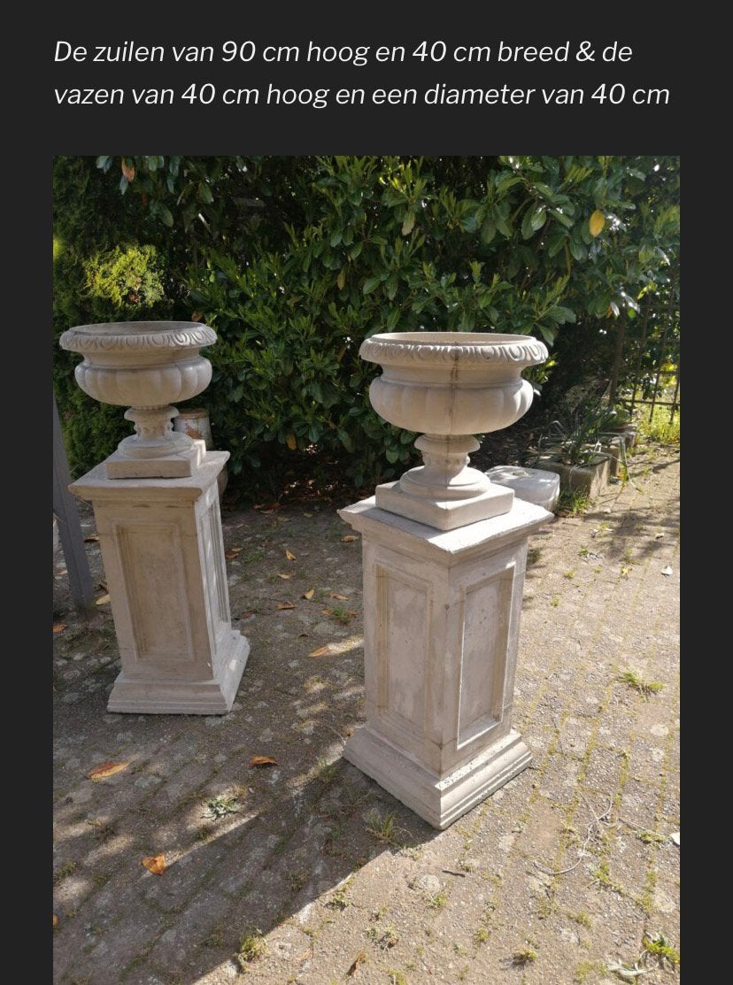 Ronde italiaanse betonnen tuinvazen op massieve sokkels, Tuin en Terras, Tuinvazen, Ophalen, Nieuw