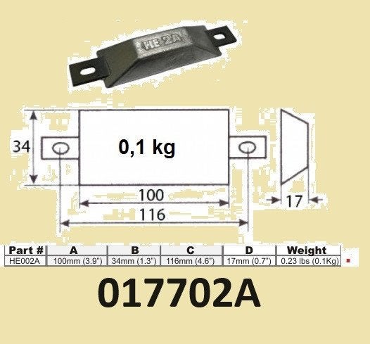 017702A Alu Romp Anode 100x34mm. 0,1 kg. (Las-/boutmontage), Ophalen of Verzenden, Nieuw, Motor en Techniek