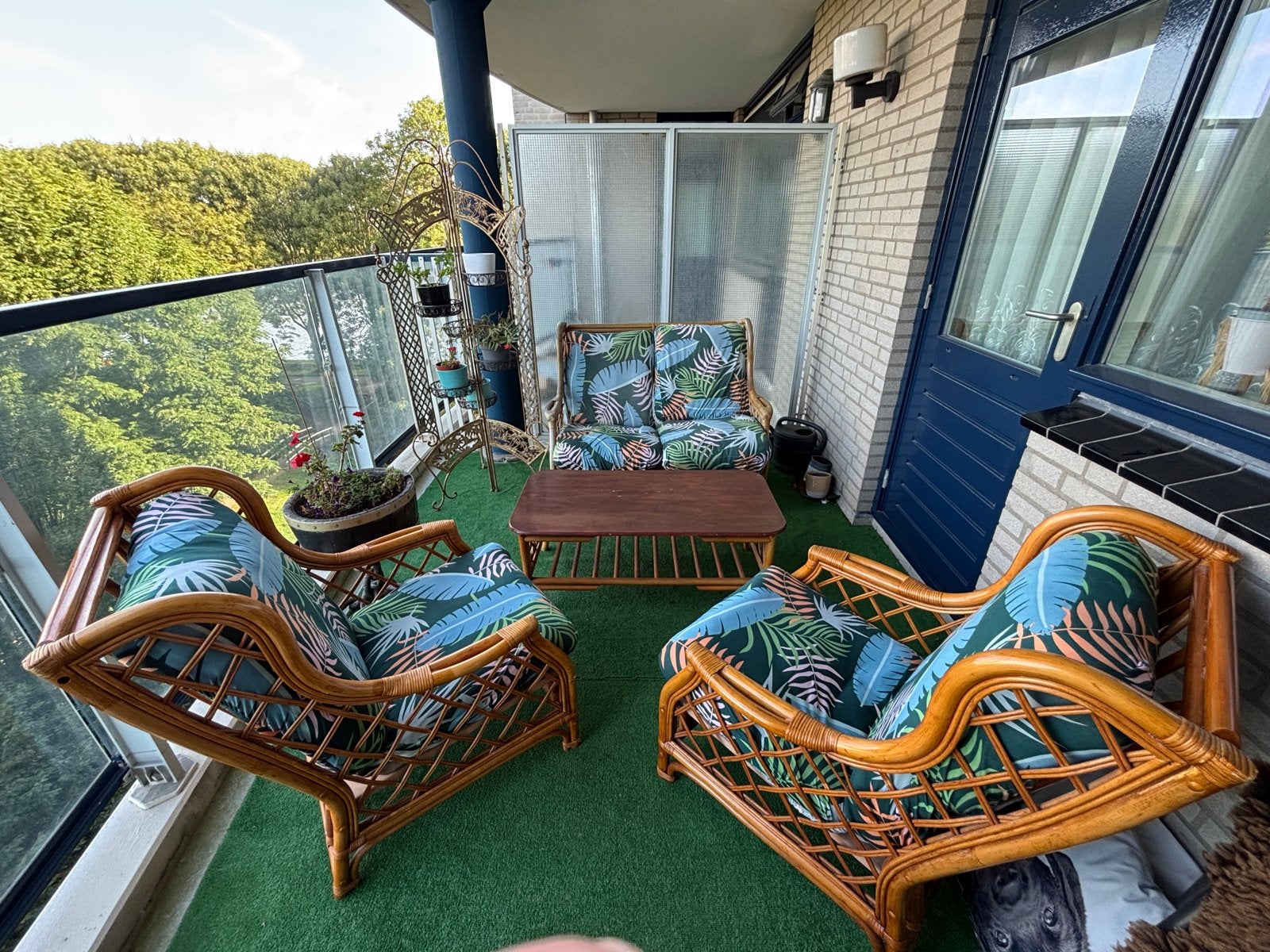 Rotan bamboe set: tweezitsbank en twee losse stoelen, Ophalen, 4 zitplaatsen, Gebruikt, Rotan