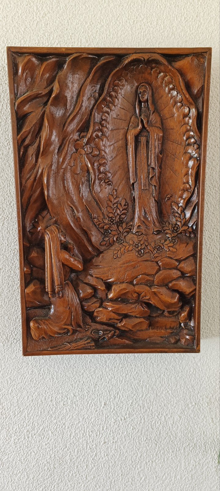 Houtsnijwerk Maria Lourdesgrot Religieus Kunstwerk, Ophalen of Verzenden, Gebruikt, Overige typen, Christendom | Katholiek