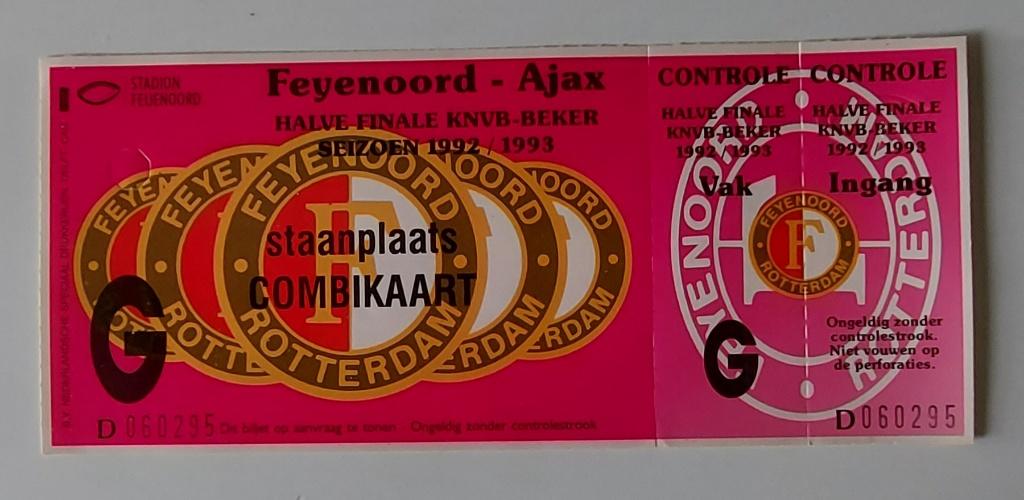 Ticket halve finale KNVB-beker 1993 Feyenoord-AJAX, Verzenden, Zo goed als nieuw, Feyenoord, Overige typen