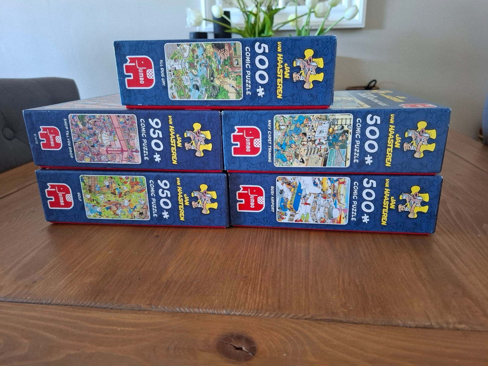 5x Jan van Haasteren puzzels 500/950 i.g.st., Ophalen, 500 t/m 1500 stukjes, Zo goed als nieuw, Legpuzzel