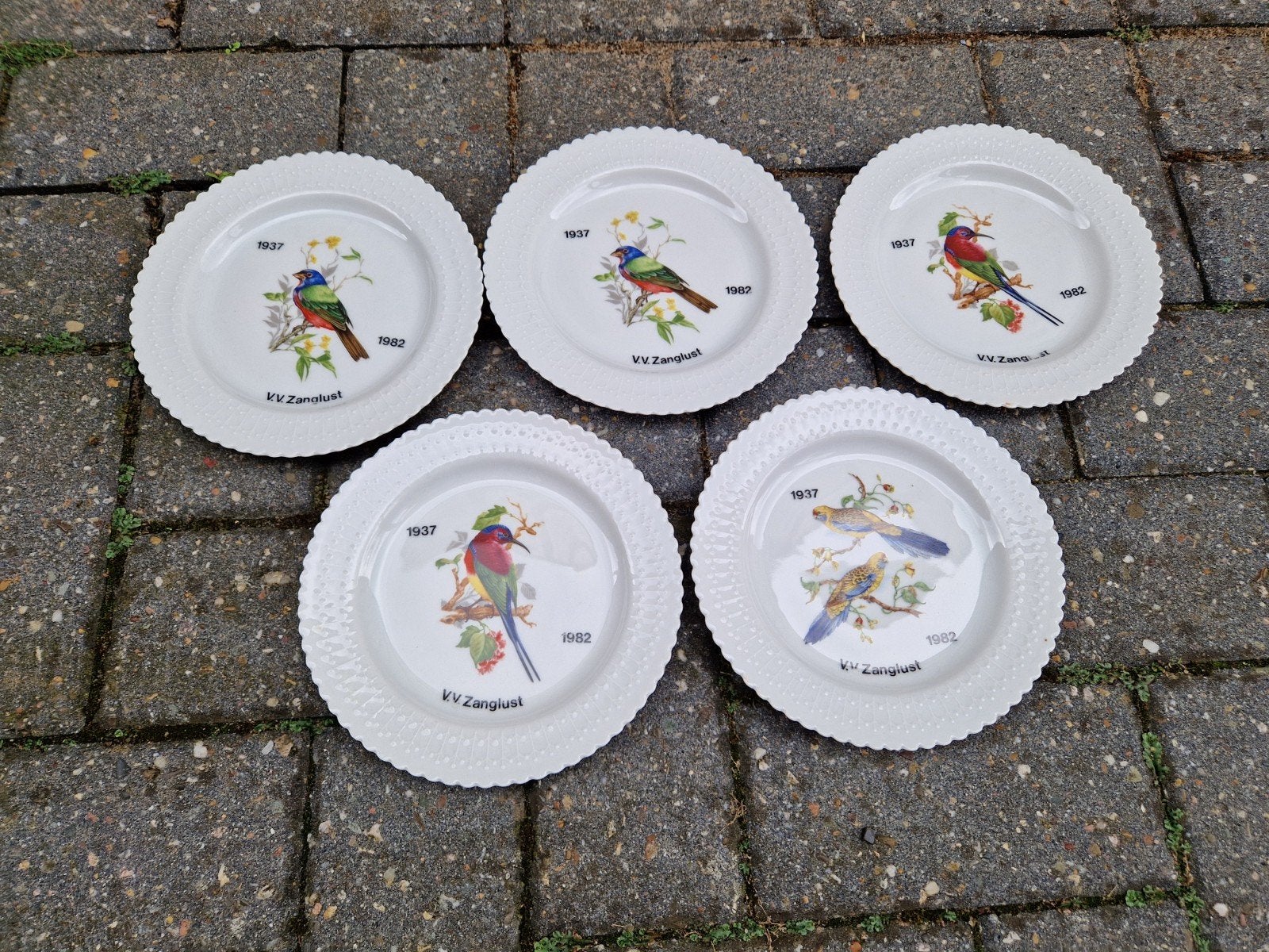 5x Bavaria Royal Schwabap sierborden - VV Zanglust 1937-1982, Antiek en Kunst, Ophalen of Verzenden