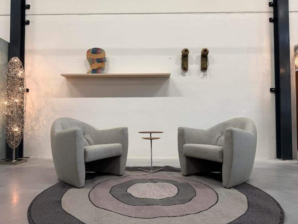 2 Leolux Carabas Fauteuil Nomad Stof Design stoel Grijs, Leolux, Info@leolux.nl, Nieuw, 75 tot 100 cm