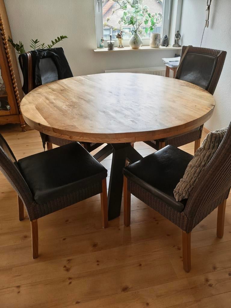 Nieuwstaat Mango Houten Ronde Eettafel 140 cm, Rond, Nieuw, Ophalen of Verzenden, Overige houtsoorten