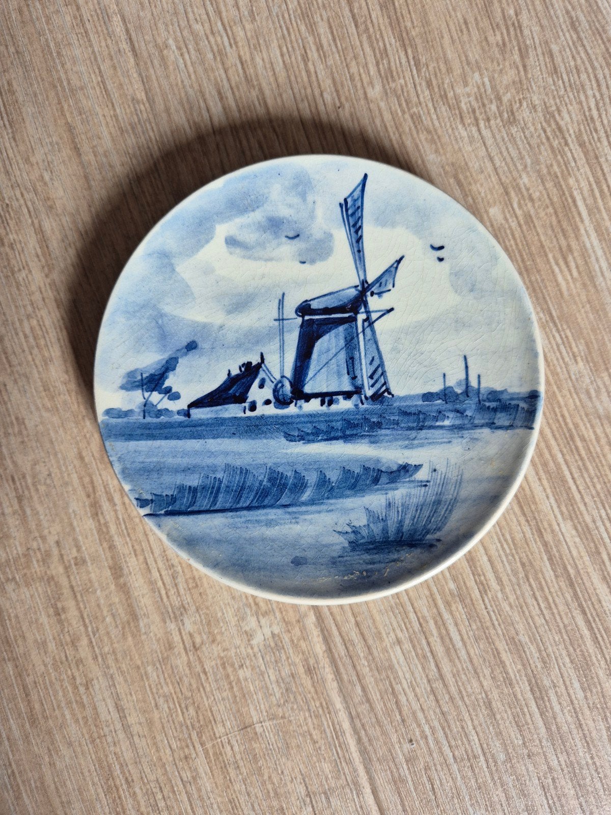 Delfts Holland miniatuur bordje met molen, Ophalen of Verzenden