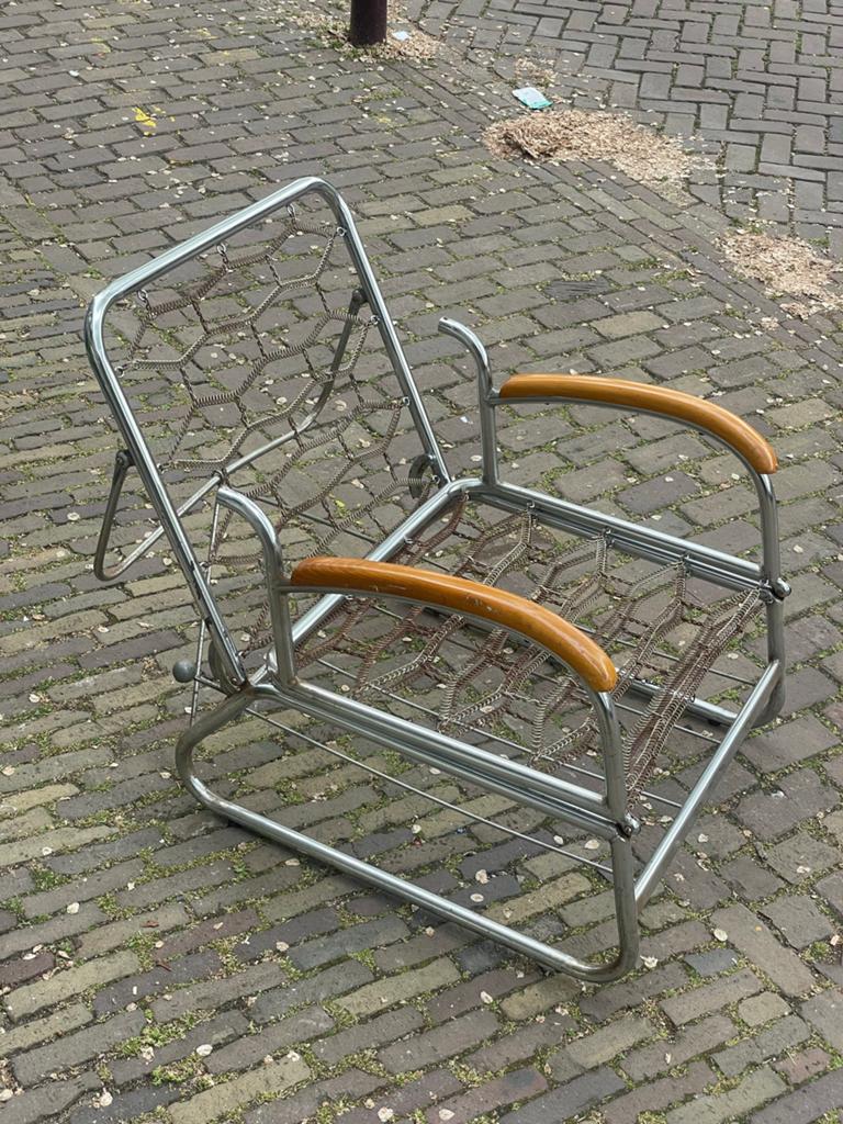 Vintage ligbed/fauteuil Bauhaus François Caruelle (ca. 1940), Antiek en Kunst, Ophalen