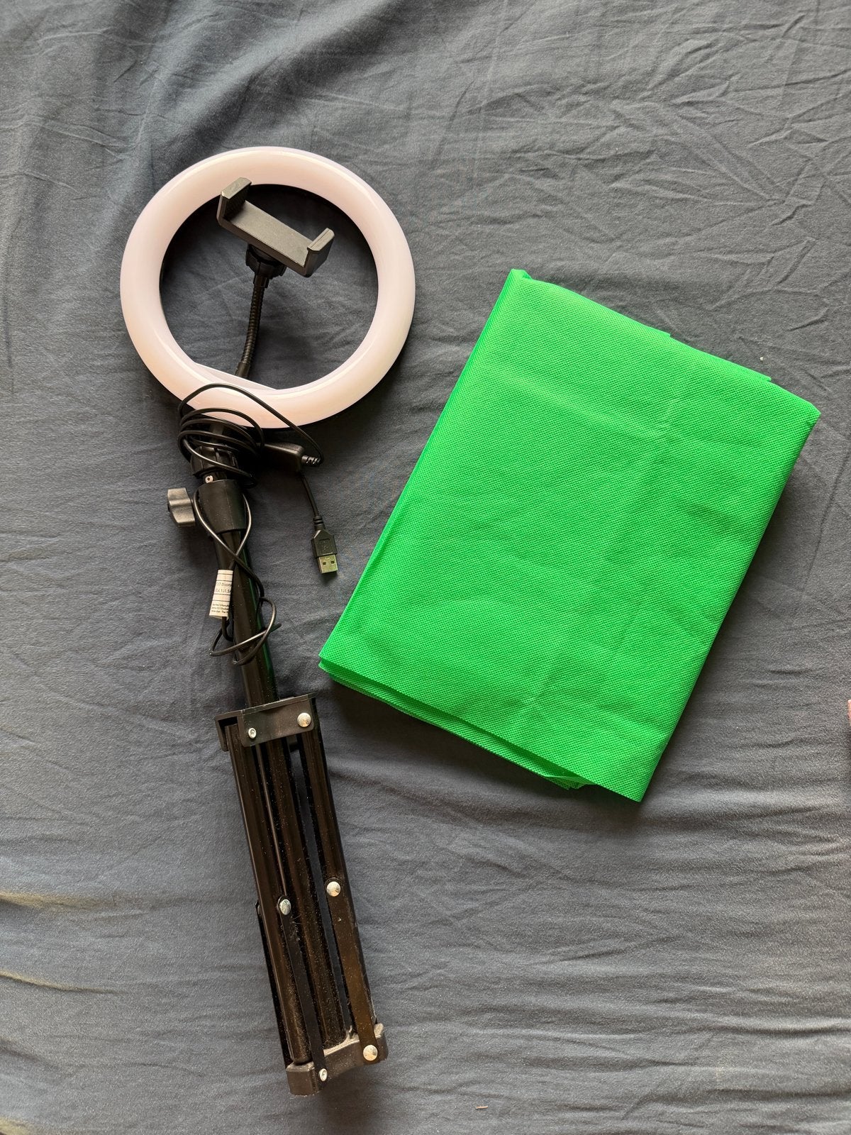 Ringlamp met statief en groen scherm, Audio, Tv en Foto, Fotografie | Fotostudio en Toebehoren, Opvouwbaar, Ophalen of Verzenden