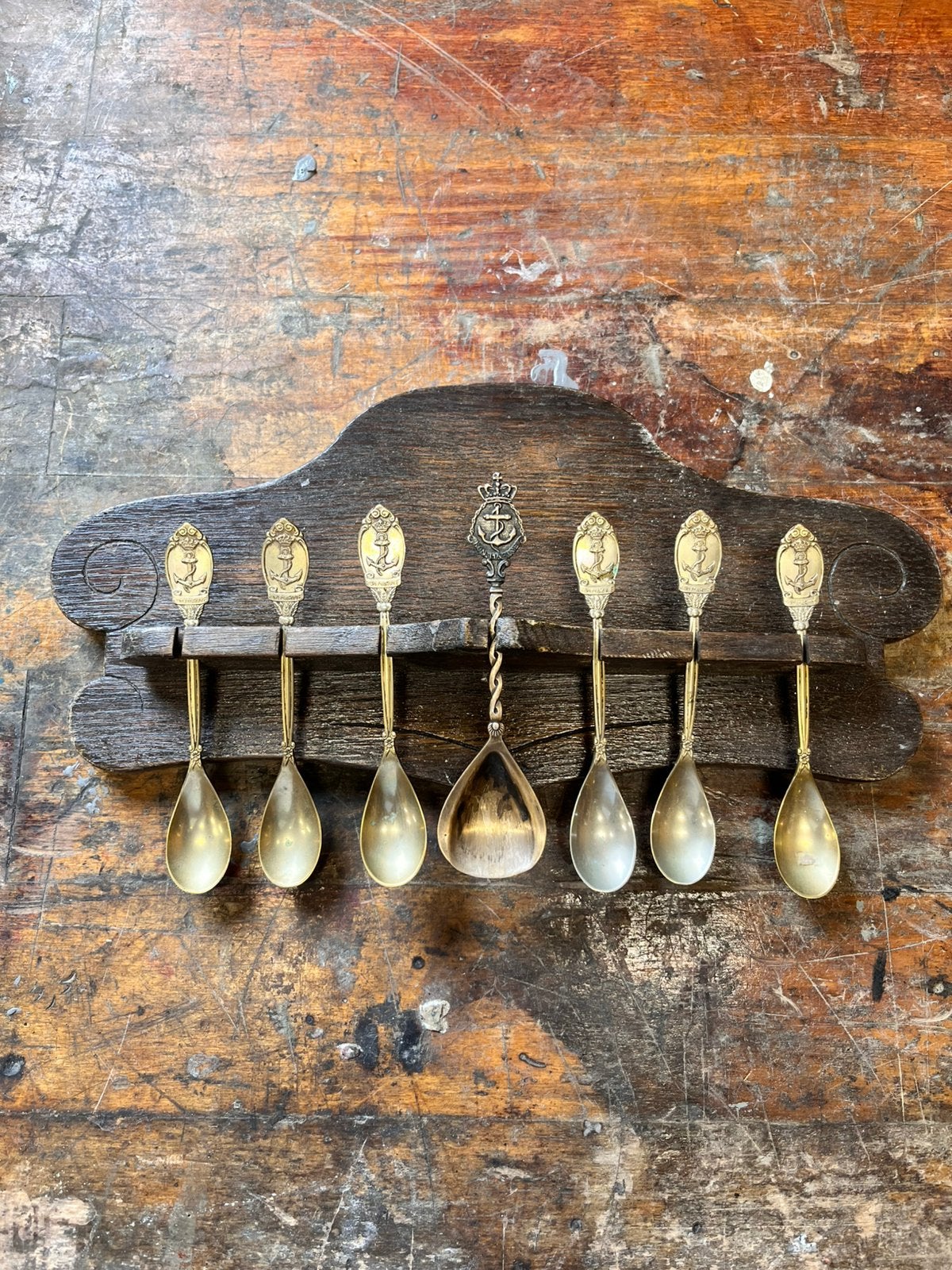 Lepeltjes marine zilver en messing, Antiek en Kunst, Antiek | Bestek, Ophalen