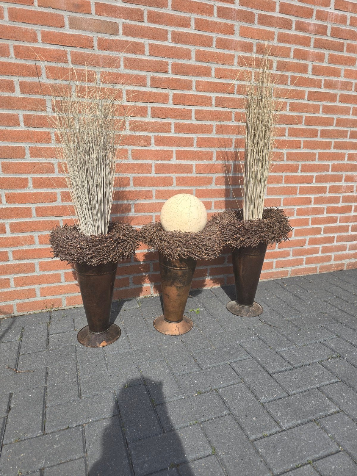 Decoratie vazen met wilgentakkenkransen en bol + siergras, Ophalen, Overige kleuren