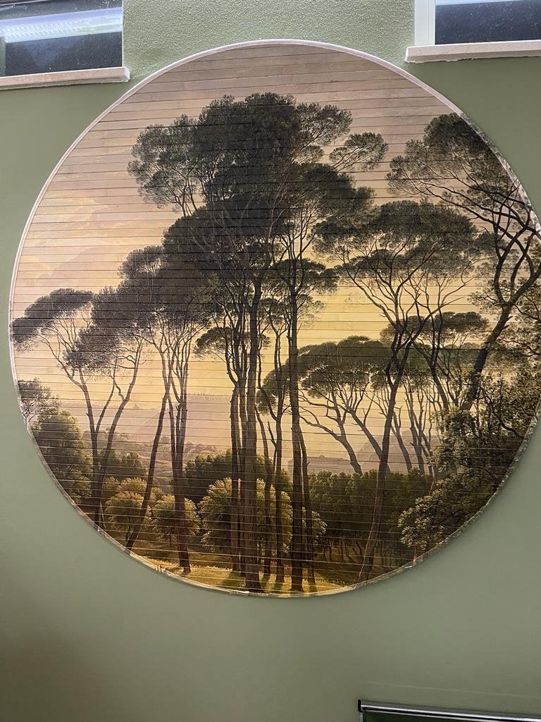 Ronde wanddecoratie met boslandschap, Ophalen, Gebruikt, Hout, Meerkleurig