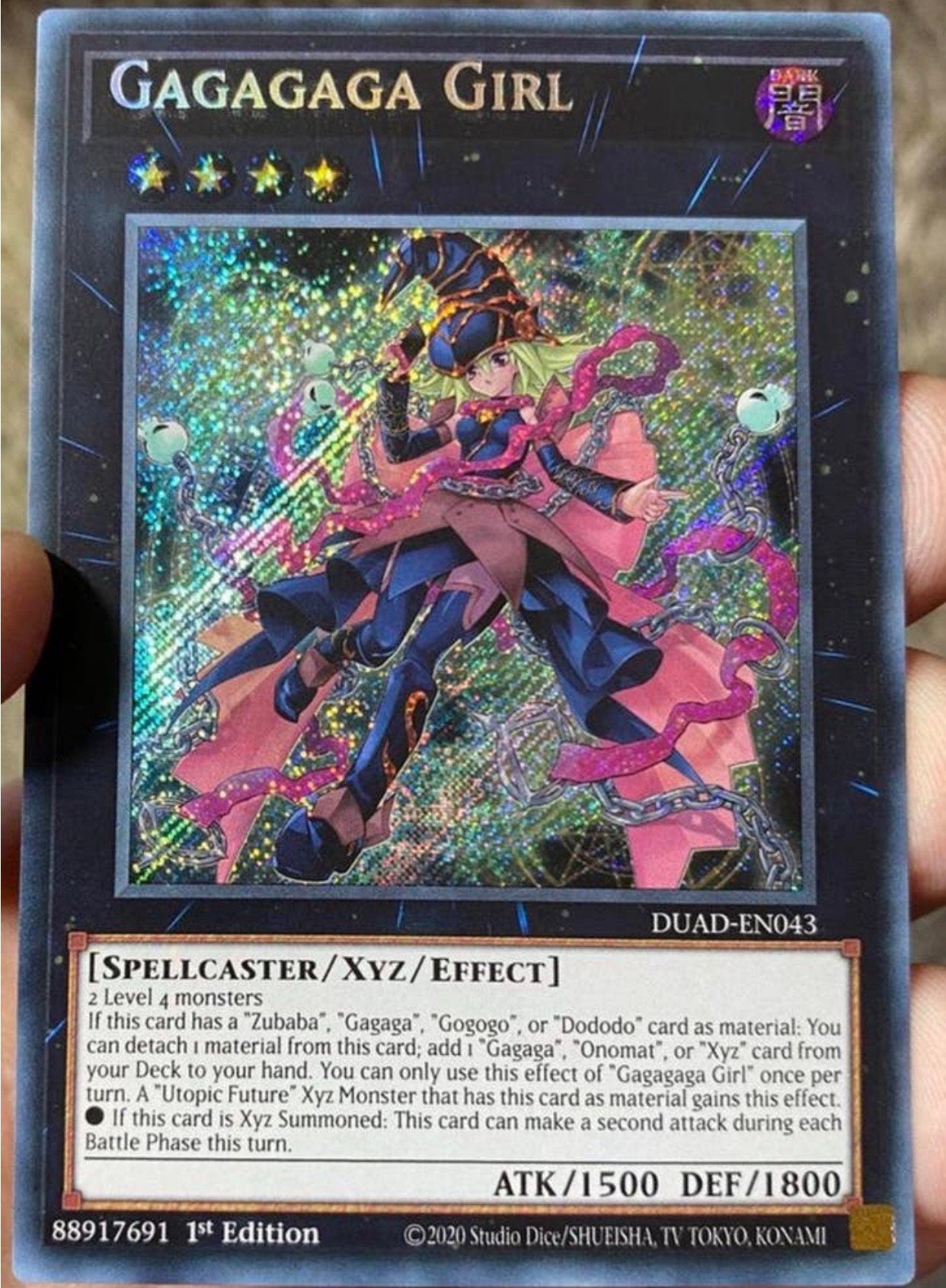 Yu-Gi-Oh! Gagagaga Girl DUAD 1st Edition Mint !, Ophalen of Verzenden, Zo goed als nieuw, Losse kaart, Foil