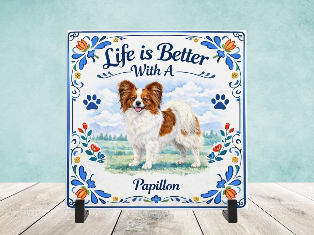 Life is Better With a Papillon - Vlinderhondje Tegel, Verzenden, Nieuw