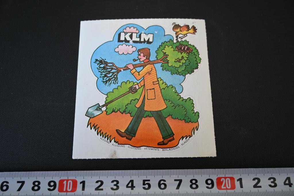 sticker KLM kleding - strip man schep boom vogelnest, Ophalen, Zo goed als nieuw