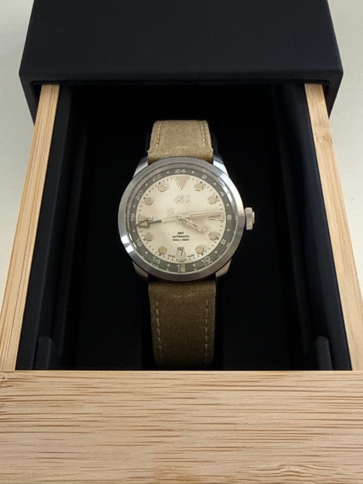 Christopher Ward C65 Dune GMT - 38 mm, Sieraden, Tassen en Uiterlijk, Horloges | Heren, Leer, Staal, Polshorloge, Zo goed als nieuw