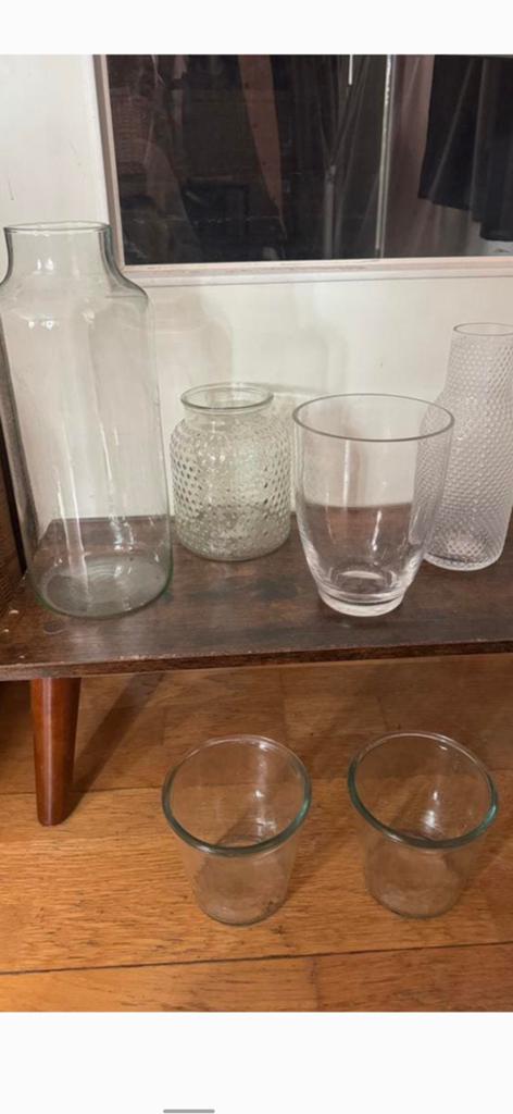 Set serie partij glas glazen vaas vazen bloempotten rond, Ophalen of Verzenden, Overige kleuren, Glas, Minder dan 50 cm