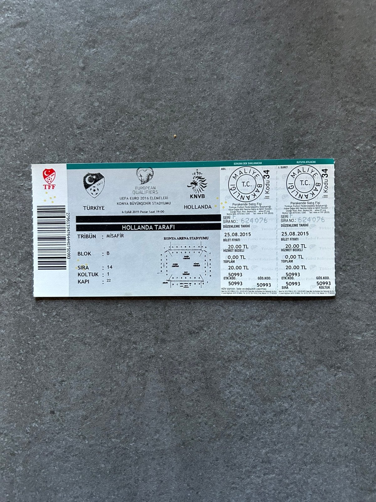 Turkije - Nederland ticket, Ophalen of Verzenden, Overige binnenlandse clubs, Overige typen