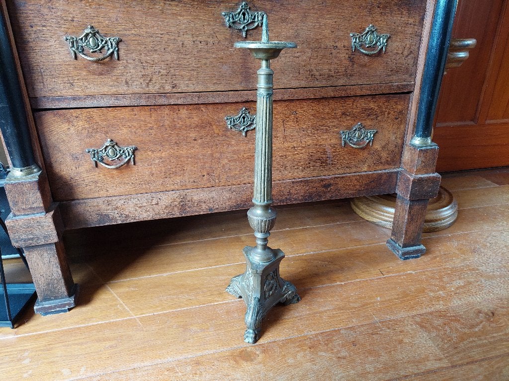 Koperen kandelaar van 58 centimeter hoog, Ophalen of Verzenden, Koper of Brons