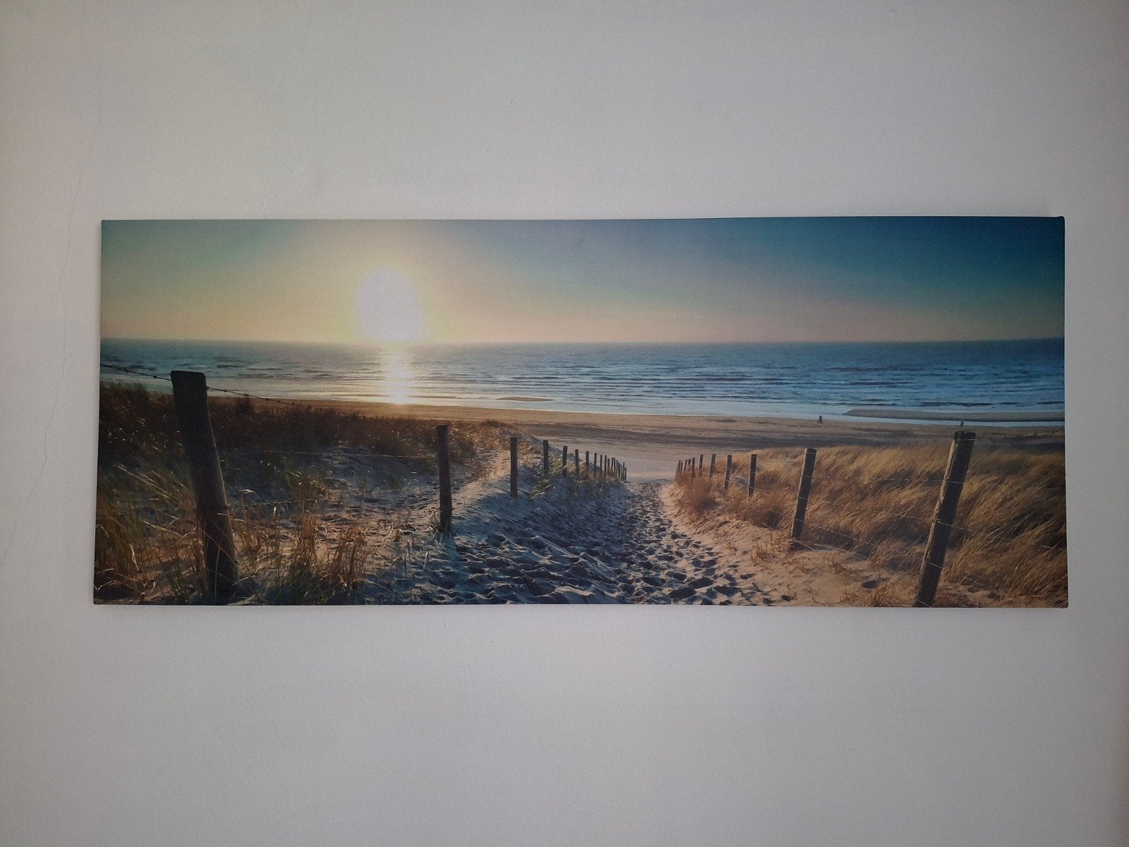 Foto print zonsondergang strand en duinen, Ophalen, Gebruikt, Schilderij, 100 tot 125 cm
