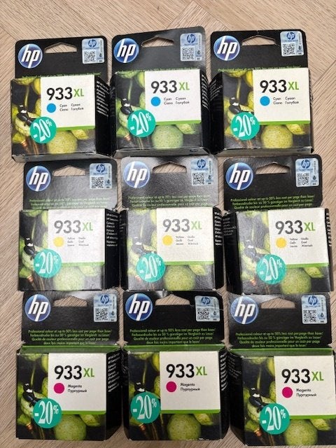 9 stuks cartridges HP 933XL (C-Y-M) in geheel dichte doosjes, Ophalen of Verzenden, Nieuw, Cartridge, HP (ORIGINEEL)